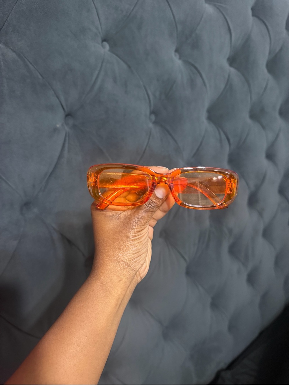 Translucent Orange Rectangular Sunglasses